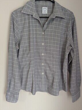 Brooks Brothers Gray And White Plaid Fitted Button-Up Shirt - Women's Size 12